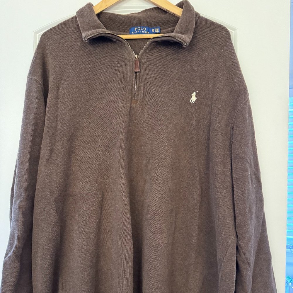 Mens POLO 1/4 zip sweater, brown, 2XB